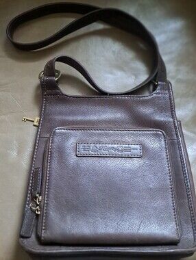Vintage Fossil Chocolate Brown Leather Bag with Front Patch Logo